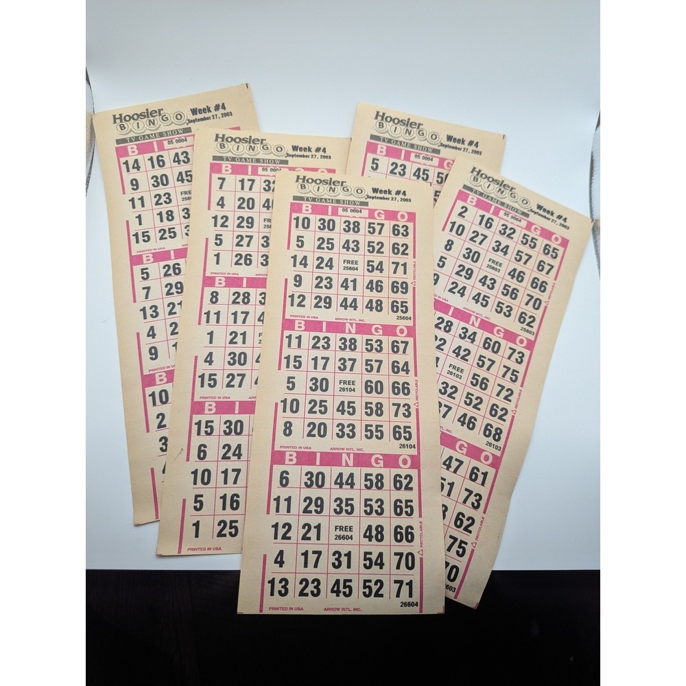 Lot of 5 RARE Hoosier Bingo TV Game Show Cards Sept 2003 Indiana Paper Ephemera